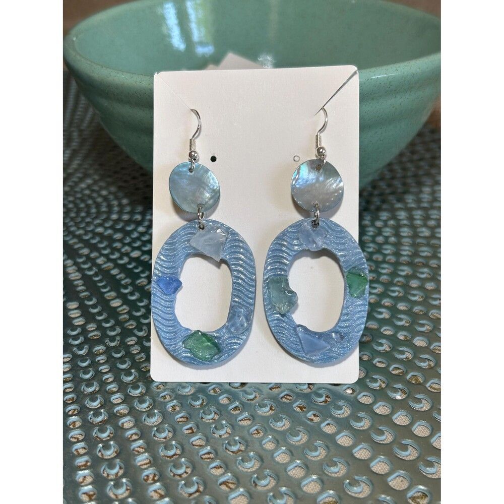 Beach Sea glass  Seashells‎ Polymer Clay Handmade Earrings